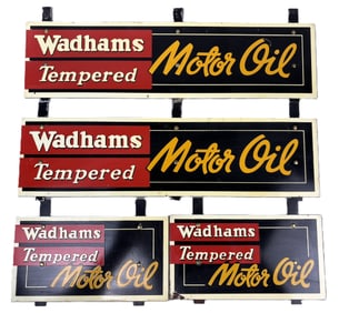 Wadhams Tempered NOS Lot 4 Motor Oil Bottle Rack Signs