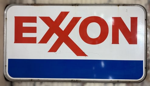 Exxon DSP Porcelain 7' Gas Station Advertising Sign w/ Original Ring