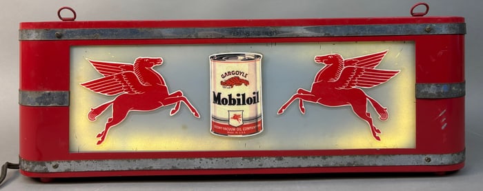 Mobil Oil Gargoyle Pegasus Hanging Lighted Advertising Sign - Works
