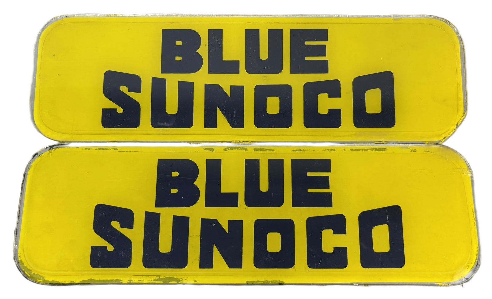 Pair Blue Sunoco 1950s Gas Pump Ad Glass Advertising Signs (1 of 11)