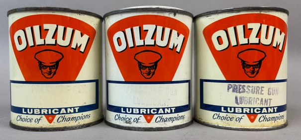 Oilzum Lot 3 1LB NOS Full Metal Grease Cans w/ Oswald