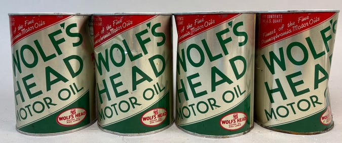 Wolf's Head Lot 4 Full Metal 1 Quart Motor Oil Cans