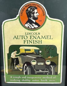 1923 Lincoln Paints & Varinishes Auto Enamel Finish Cardboard Sign
