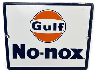 Gulf No Nox SSP Porcelain Gas Pump Plate Advertising Sign