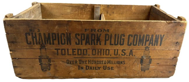 Champion Spark Plug Co Toledo Ohio Wooden Advertising Shipping Crate Box