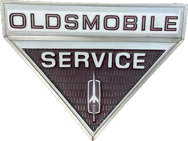 Oldsmobile Service Embossed Triangular Plastic Dualite Lighted Dealership 60s Sign