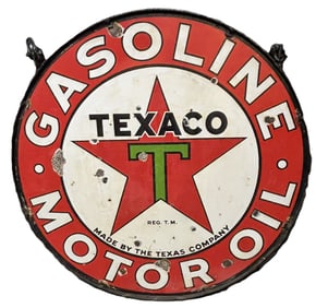 Texaco DSP 42" Gasoline Motor Oil Porcelain Sign w/ Metal Ring