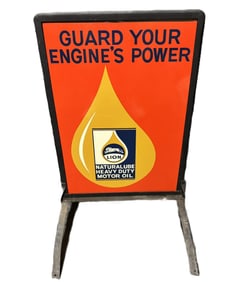 Lion Naturalube Heavy Duty Motor Oil NOS Curbside DST Tin Sign w/ Frame