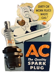 1938 AC Spark Plug Cardboard Dirty Worn Plugs Advertising Sign