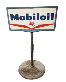 Mobiloil Porcelain Service Station Curbside Lollipop DSP Sign w/ Pegasus & Socony Base