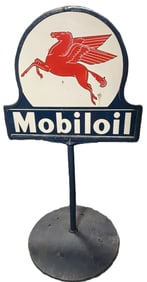 Mobiloil Porcelain Keyhole Curbside Lollipop DSP Sign w/ Pegasus & Socony Base