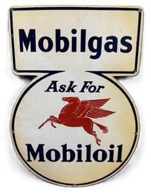 Mobilgas Ask For Mobiloil SST 1941 Tin Painted Keyhole Pump Plate Sign