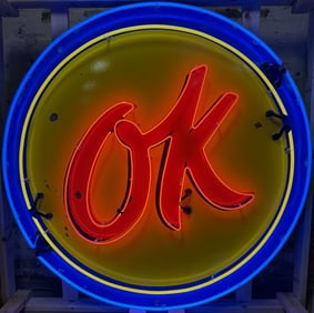 OK Chevy Used Cars 5' Neon SSP Porcelain Dealership Sign