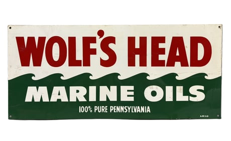 Wolf's Head Marine Oils 100% Pure Pennsylvania 1955 SST Tin Sign