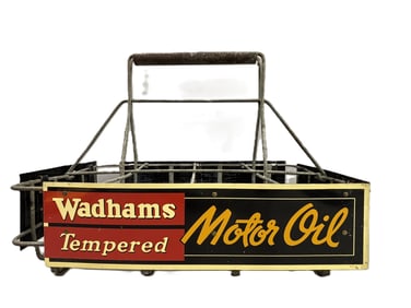 Wadhams Tempered Motor Oil Quart Bottle Rack w/ 4 Tin Signs