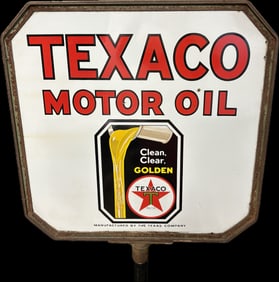 Texaco Golden Motor Oil DSP Curbside Lollipop Gas Station Porcelain Sign