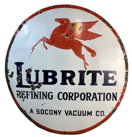 Lubrite Refining Socony Vacuum Co 42" SSP Porcelain Pegasus Sign