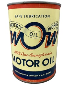 Waverly Oil Works WOW 100% Pennsylvania Motor Oil Metal Quart Can