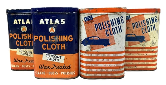 Lot 4 Atlas & GM General Motors Polishing Cloth Metal Cans