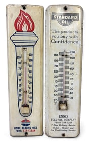 Pair Standard Oil Co 1940s-50s Advertising Metal Thermometers