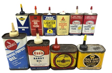 Lot 10 4Oz Household Handy Oilers Esso Enco Sunoco Penn Champ Pennzoil & More