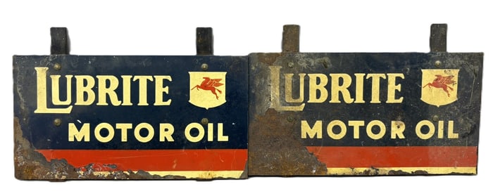 Pair Lubrite Motor Oil 1940s 8 Pack Quart Oil Rack Signs