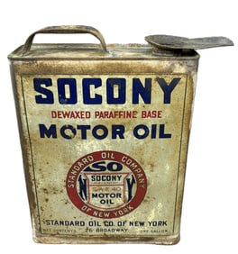 Socony Dewaxed Paraffine Base Motor Oil Slim 1 Gallon Can New York