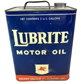 Lubrite Motor Oil Socony Vacuum Oil Co 2 Gallon Can w/ Pegasus