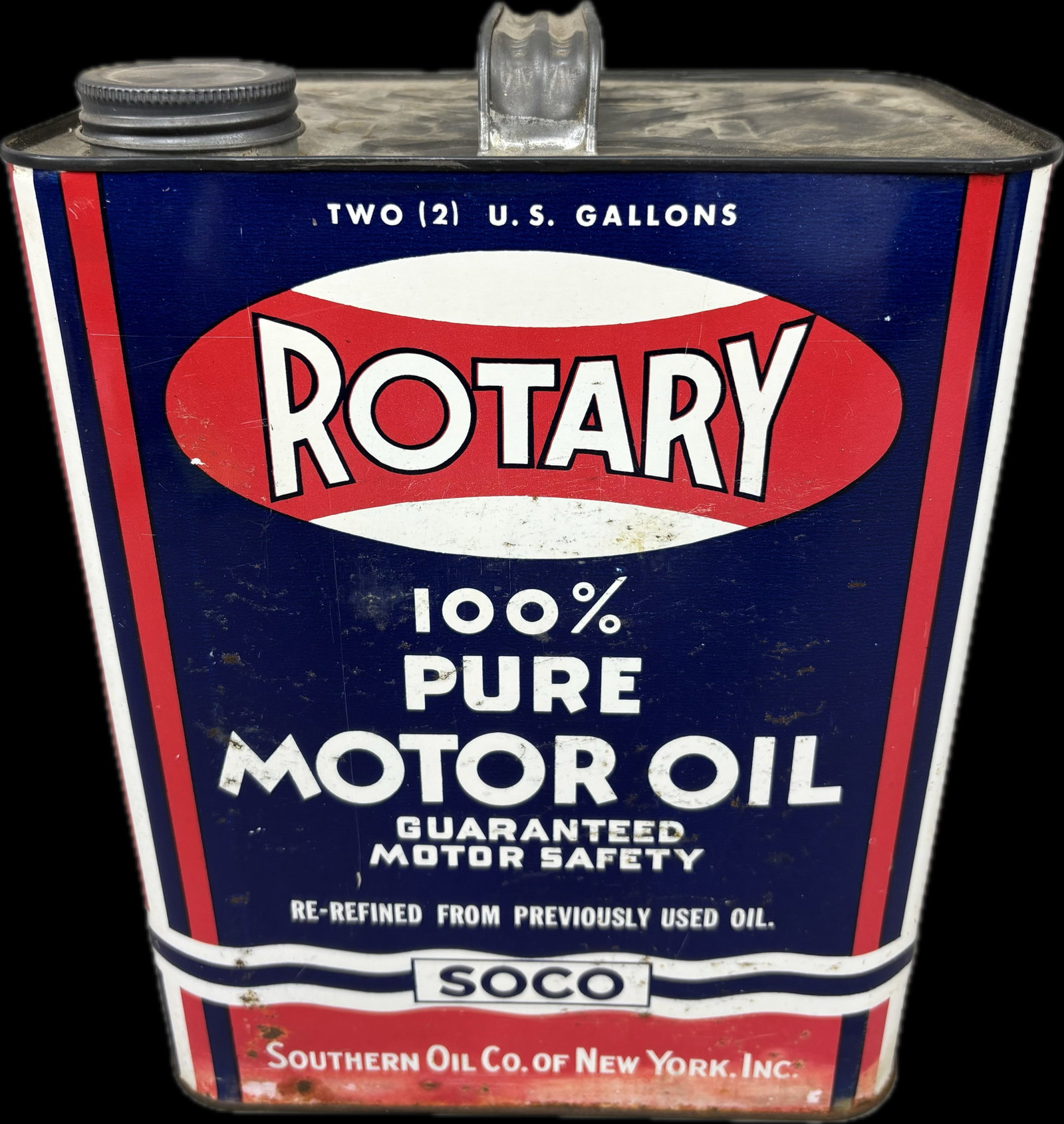 Rotary 100% Pure Motor Oil Southern Oil Co New York 2 Gallon Can: Great original two gallon motor oil can - see all photos.