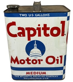 Capitol Motor Oil Medium The Atlantic Refining 2 Gallon Can