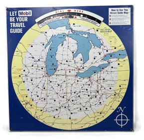 Mobil Oil Metal Advertising Gas Station Midwest Map Rotary Dial Sign