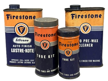 Lot 4 Firestone Cans: Pair 16Oz Lustre-Kote & Pre Wax Cleaner + Pair Tube Repair Kits