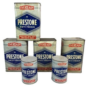 Lot 6 FULL Prestone Anti Freeze & Metal Quart Cans