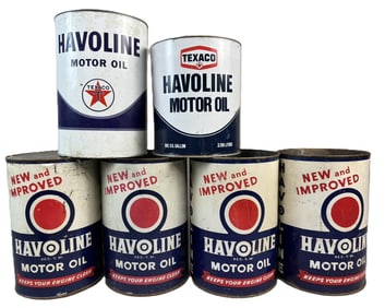 Lot 6 Havoline Red Dot 5 Quart Motor Oil & 1 Gallon Cans