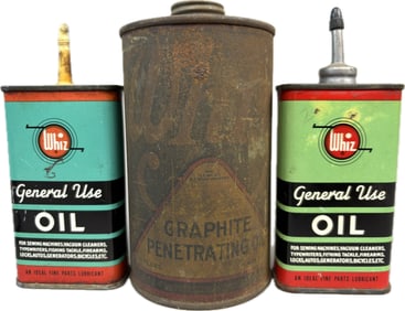 Lot 3 Whiz Hollingshead Penetraing Oil & 4 Oz Lead Top Handy Oilers