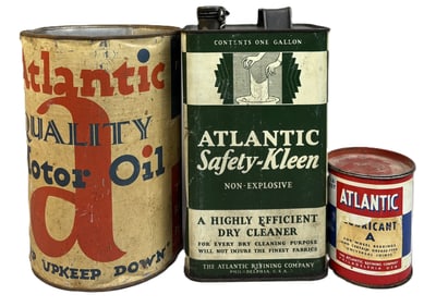 Lot 3 Atlantic Refining Co 5 Quart 1 Gallon & Grease Can
