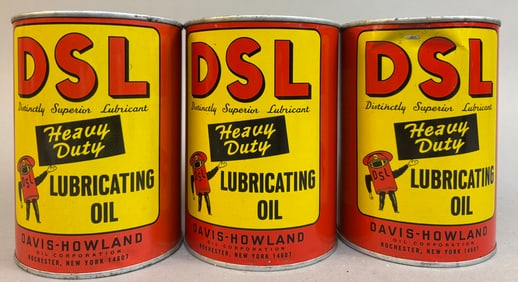 Lot 3 Full DSL Davis Howland Heavy Duty Motor Oil Metal Quart Cans