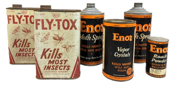 Lot 6 Enoz Moth Sprays & Fly Tox Kills Most Insects Bug Cans