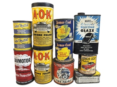 Lot 11 A-O-K Savmotor Tire Paint Armor Coat Automotive 40s-50s Cans