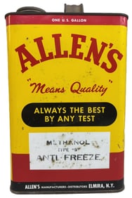 Allen's Means Quality 1 Gallon Anti Freeze Metal Can Elmira New York