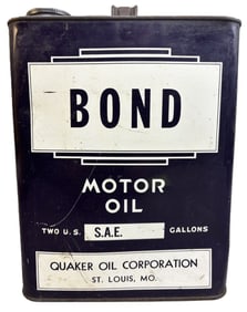 Bond Motor Oil Quaker Oil Co 2 Gallon Metal Can St Louis Missouri
