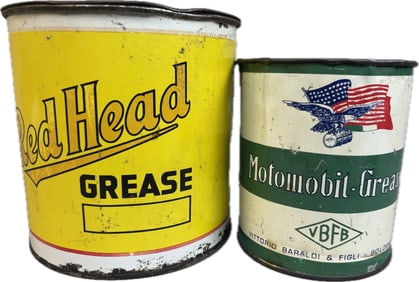 Red Head Alberta Canada & Motomobil w/ Eagle Grease Can Pair Cans
