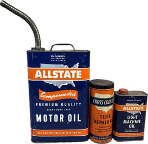 Allstate Lot 3 1 Gallon Tube Repair & Light Machine Motor Oil Cans