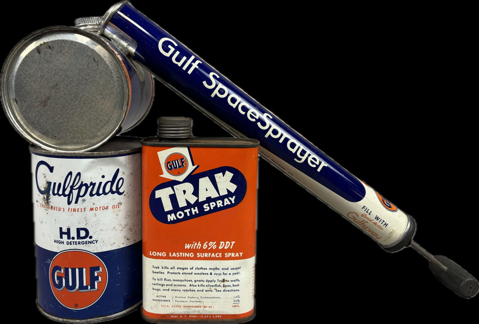 Gulf Oil Lot 3 Cans Space Sprayer Quart HD & Trak Moth Spray (1 of 7)
