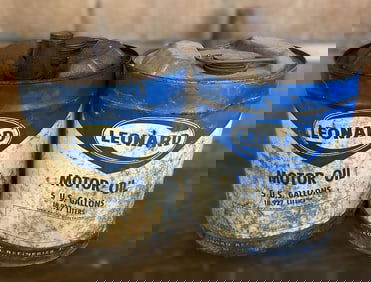 Leonard Pair 1950s 5 Gallon Motor Oil Cans