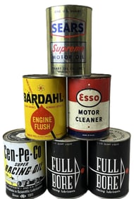 Lot 6 Sears Bardahl Esso Cen-Pe-Co Full Bore Metal Motor Oil Quart Cans