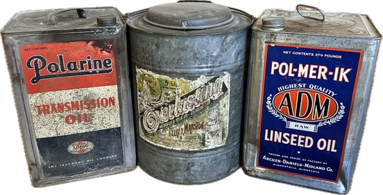 Lot 3 Polarine Pol-Mer-Ik Overlasting Antique 5 Gallon Motor Oil Cans