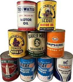 Lot 9 Braygo Husky Empire State Tidewater Metal Motor Oil 1 Quart Cans