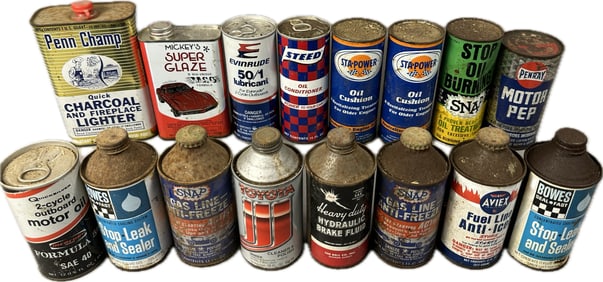Lot 16 Cone Flat Top Cans Evinrude Mickeys Super Glaze Penray Bowes & More