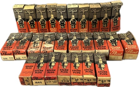 FLINT Spark Plugs Lot 27 NOS Boxes Aeroplane Jackson Michigan